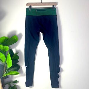 Lululemon Speed‎ Tight IV Leggings with Green Striped Waistband Full Length 6